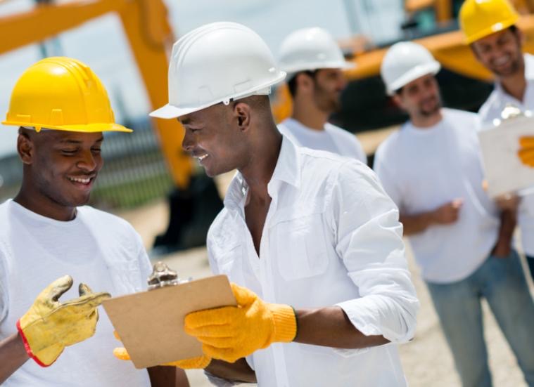Construction workers on a building site